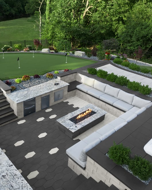 Sunken Fire Pit built with Techo-Bloc retaining wall blocks