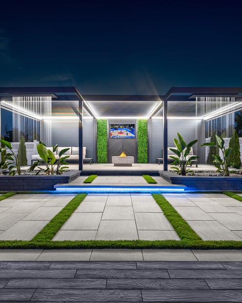 Modern backyard design with amenities