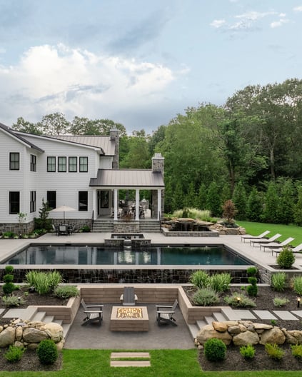 Modern Backyard with Techo-Bloc pavers and slabs