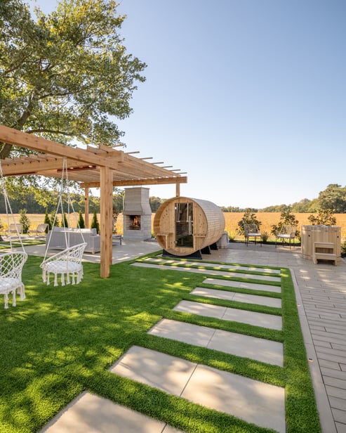 Spa-like backyard design with Techo-Bloc patio slabs