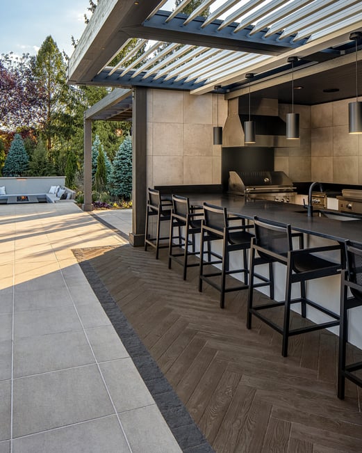 Backyard patio herringbone design