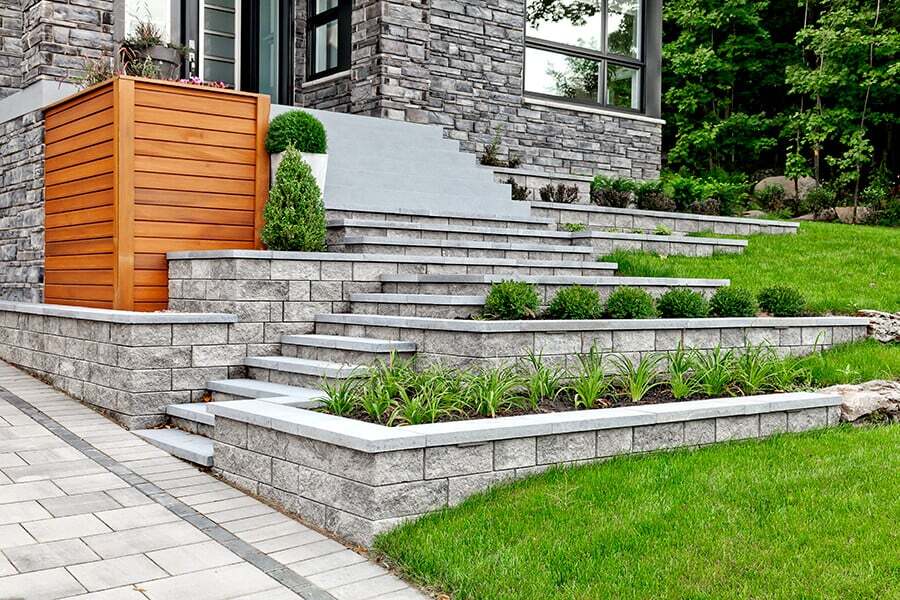 Semma retaining walls with plants and steps