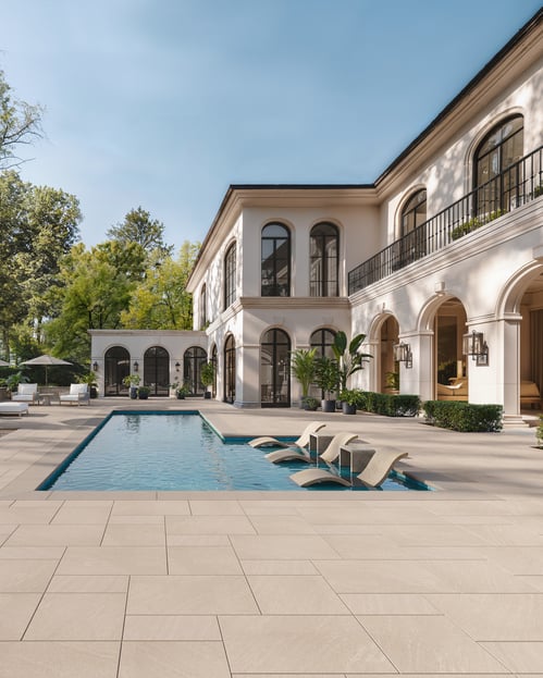 Timeless backyard design with natural stone patio slabs