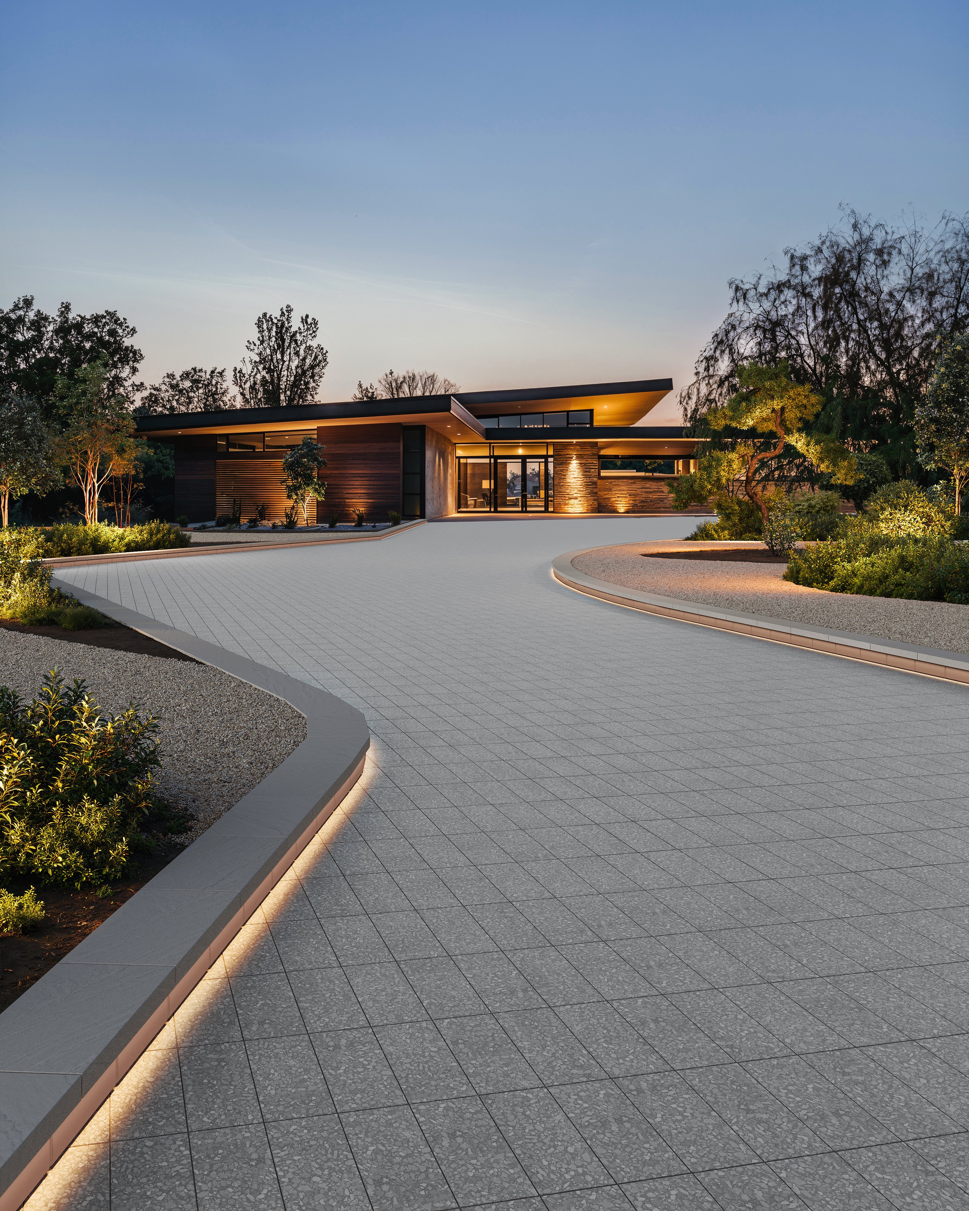 Modern driveway design featuring Techo-Bloc's Terrazzo pavers