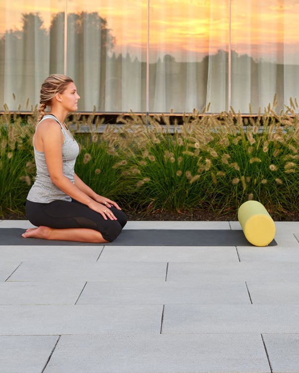 Backyard yoga deck featuring Techo-Bloc's Para patio slabs