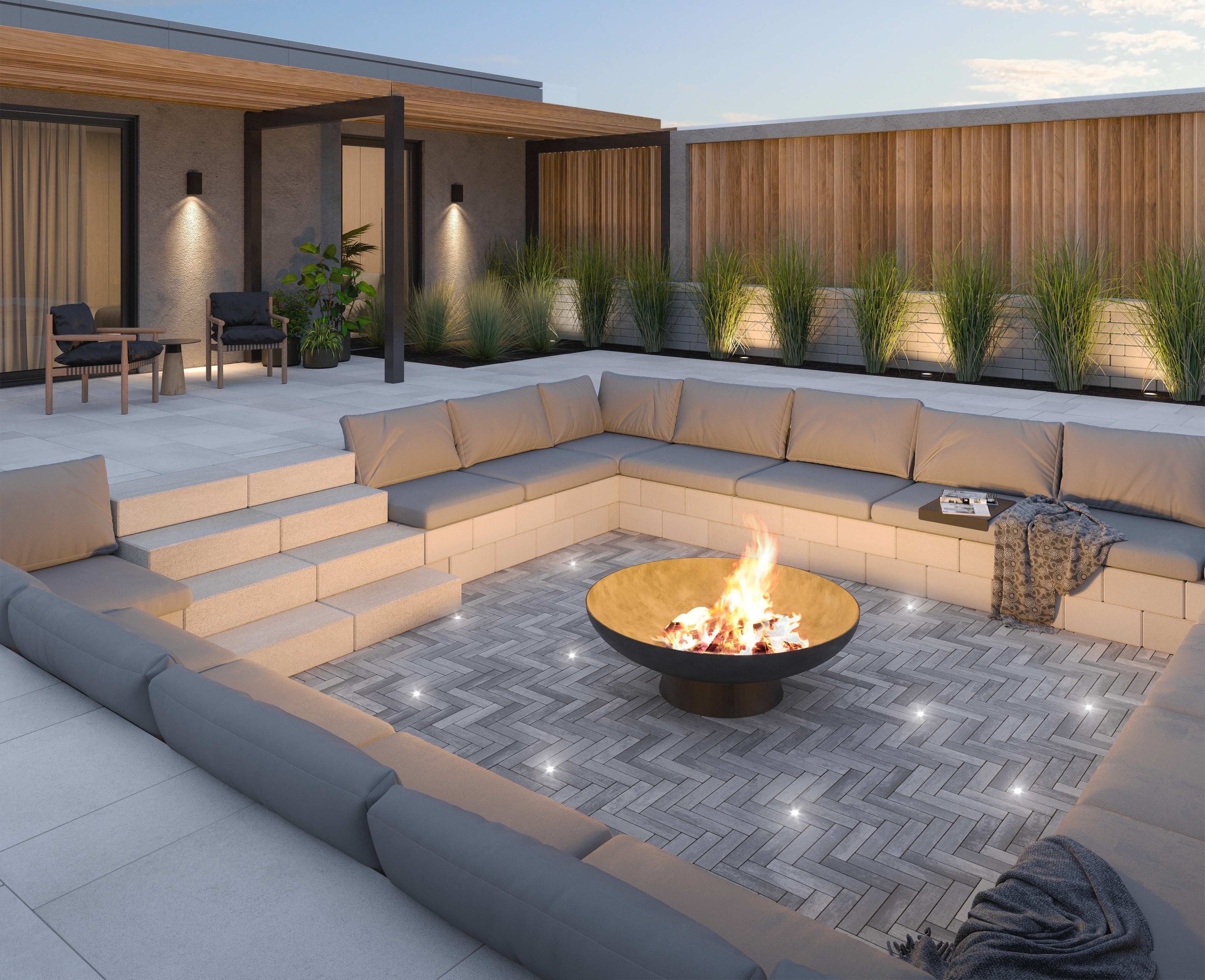 Techo-Bloc Westmount sunken patio with walls